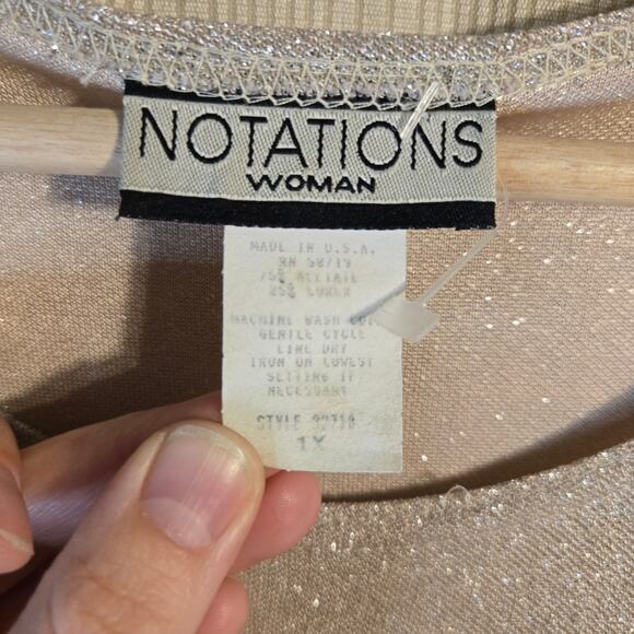 Notations Woman Sparkle Knit Top, Size 1X – Shimmery Short Sleeve Blouse [0385] - Picture 5 of 6